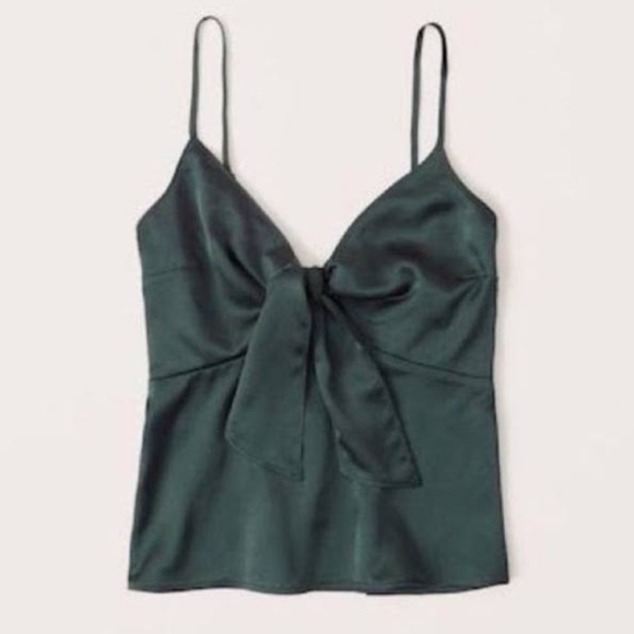 Abercrombie & Fitch Tops - Abercrombie & Fitch size M dark green satin adjustable tie top!